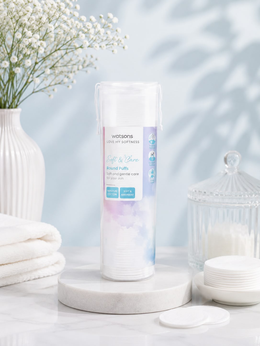 Watsons Love My Softness Soft & Care Round Puffs 100 pcs